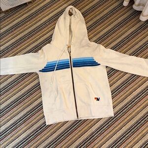 Beige aviator nation Hoodie with Blue Stripes